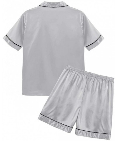 Mens Silky Satin Nightwear Pajamas Set Shirt Top with Elastic Waist Boxer Shorts - Silvery Grey - CY198SGYZ3G $41.63 Sleep Sets