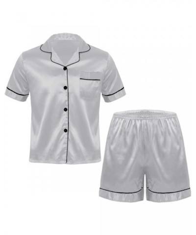 Mens Silky Satin Nightwear Pajamas Set Shirt Top with Elastic Waist Boxer Shorts - Silvery Grey - CY198SGYZ3G $41.63 Sleep Sets