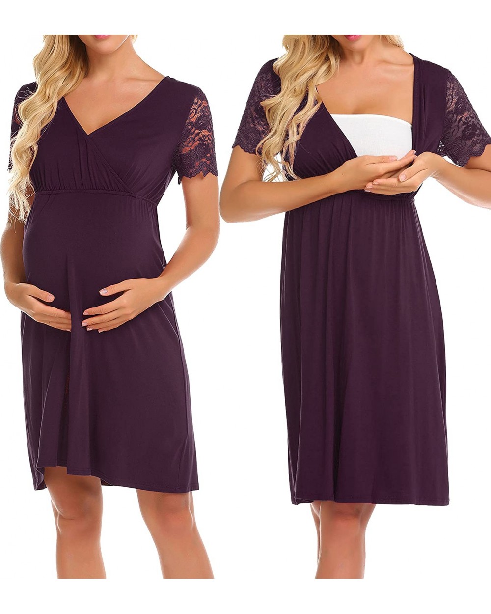 Womens Delivery/Labor/Maternity/Nursing Nightgown Pregnancy Gown for Hospital Breastfeeding Dress - Burgundy - CA18ENHIQON $3...