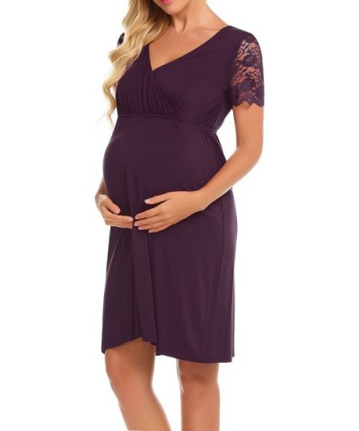 Womens Delivery/Labor/Maternity/Nursing Nightgown Pregnancy Gown for Hospital Breastfeeding Dress - Burgundy - CA18ENHIQON $3...