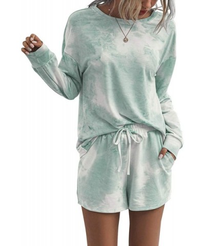 Women's Two Piece Pajamas Set Tie Dye Printed Long Sleeves T-Shirt and Short Pants PJ Sets Joggers Sleepwear Loungewear - Gre...