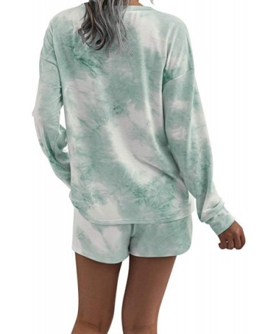 Women's Two Piece Pajamas Set Tie Dye Printed Long Sleeves T-Shirt and Short Pants PJ Sets Joggers Sleepwear Loungewear - Gre...