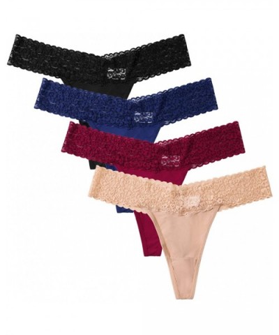 Women's Cheeky Bikini Panties Soft Underwear Lace Trim Thongs 4 Pack - Lace Thong - CQ196WOUWGE $25.89 Panties