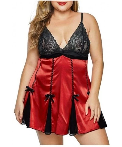 Plus Size Women Lingerie Lace Underwire Racy Muslin Sleepwear Underwear Nightdress- Lingerie for Women - Red - C9196IWSSYR $1...