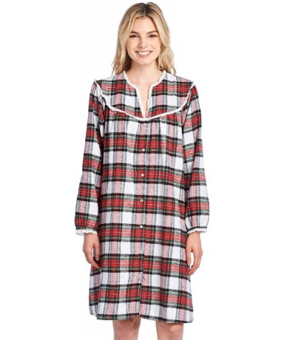 Women's Snap Front Flannel Robe Long Sleeve Lounger Duster House Dress - Dress Stewart - CC18EDAS6D0 $44.83 Robes