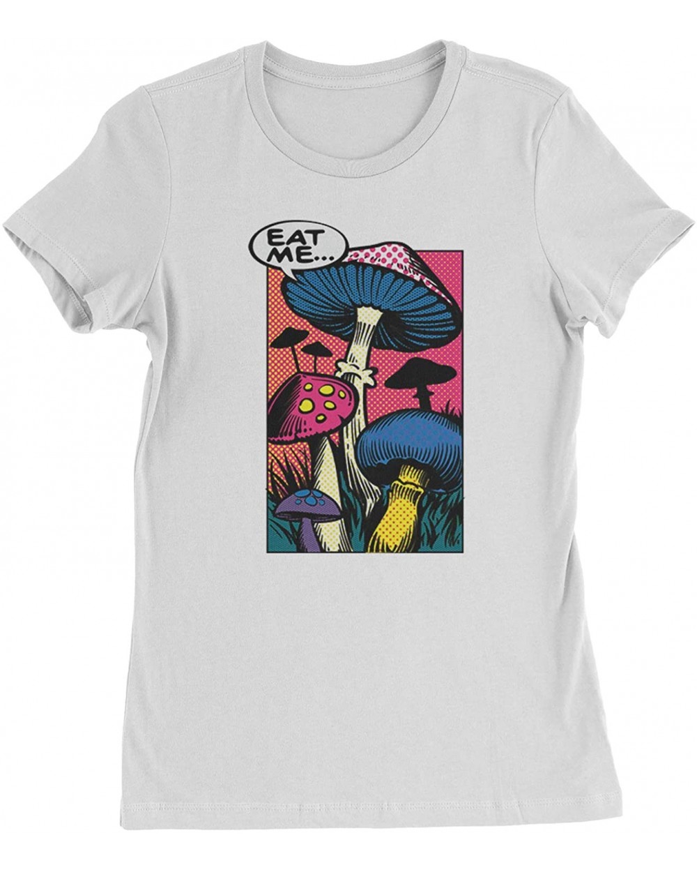 Eat Me Magic Mushrooms Comic Book Womens T-Shirt - White - CY18RAA5Z68 $24.92 Camisoles & Tanks