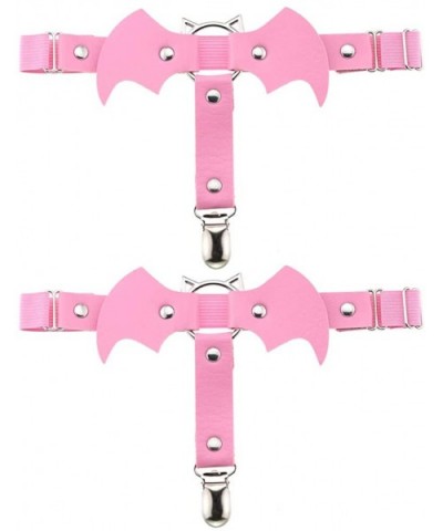 Women Girl Leather Bat Garters Punk Rock Rivet Leg Elastic Garter Suspender 2pcs - Pink - CL192DGA57Y $19.35 Garters & Garter...