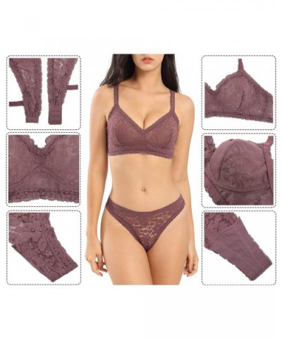 Lace Bra and Panty Set Bralette Set Wirefree Bra and Panty Sets Lace Lingerie Set for Women - Purple - CJ18QO5OX8Z $20.70 Bras