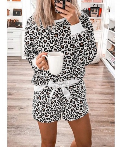 Womens Leopard Sleepwear Long Sleeve Shorts Pajamas Set Lounguewear - A-black - CU197X2WN33 $43.45 Sets