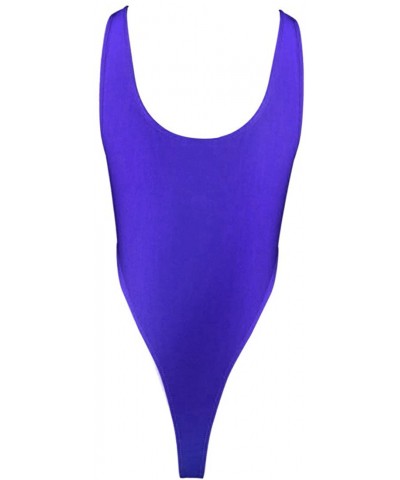 Women Cute Smooth High Cut Thong Leotard Stretchy Lingerie Bodysuit - Blue - CR12096L85R $29.49 Shapewear