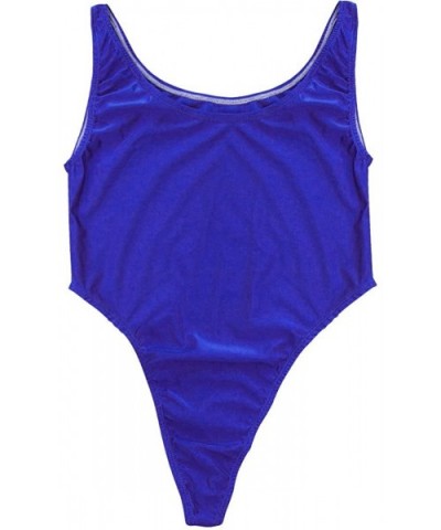 Women Cute Smooth High Cut Thong Leotard Stretchy Lingerie Bodysuit - Blue - CR12096L85R $29.49 Shapewear