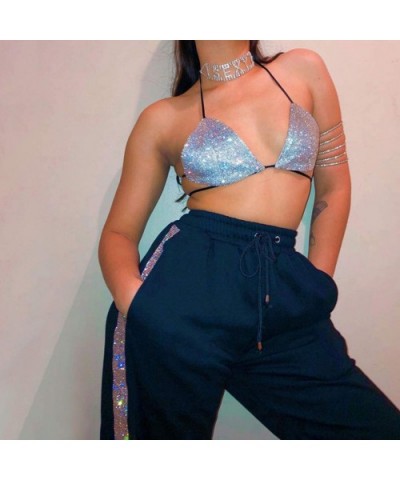 Women's Metallic Star Bralette Bra Strappy Wrap Around Crop Top Rave Dance Tops - Silver Sequin - CV194TR0E05 $23.89 Camisole...