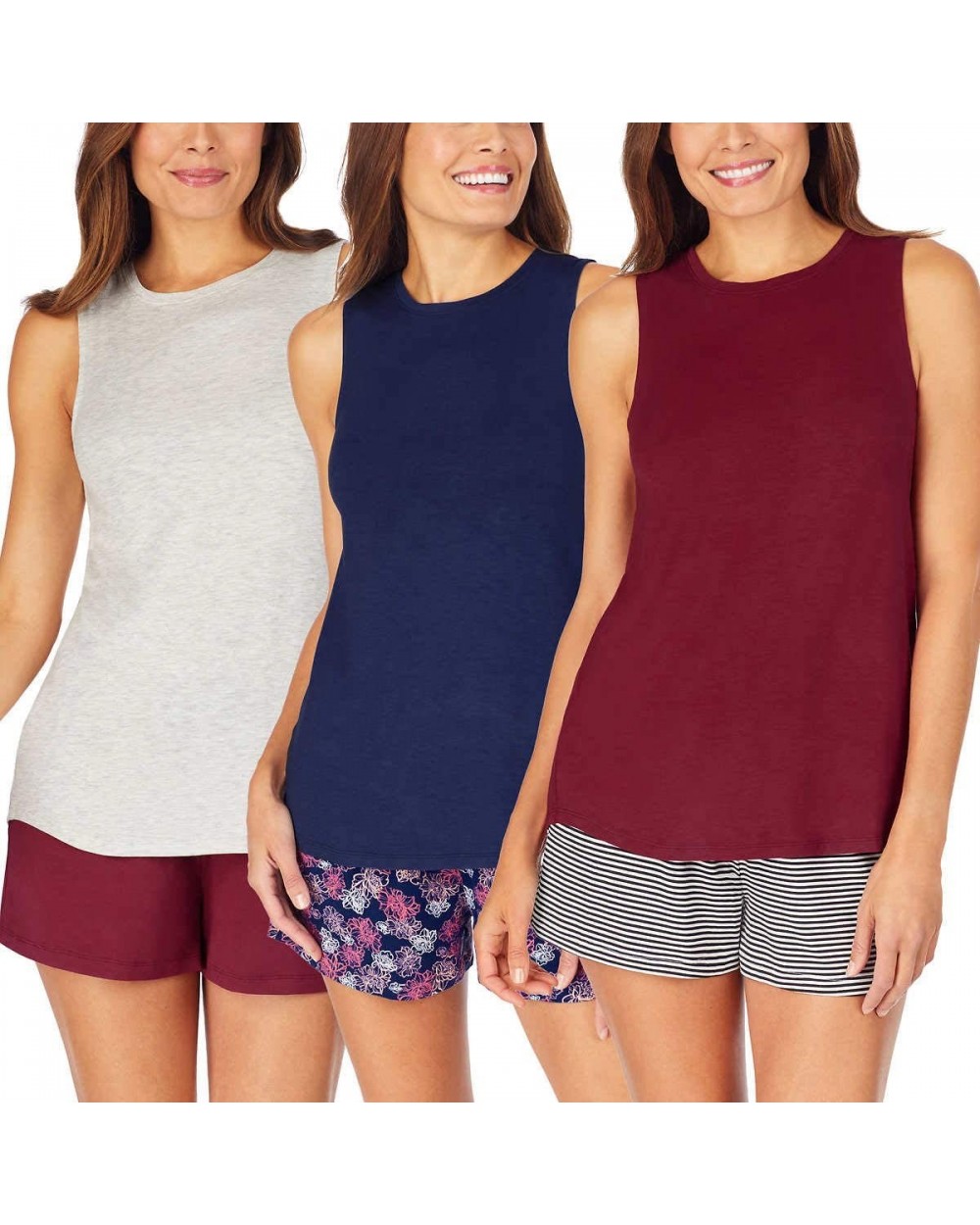 Womens 3 Pack Lounge Tank Top - Plum/Oatmeal/Midnight Blue - CB19DDLIKXD $26.03 Tops