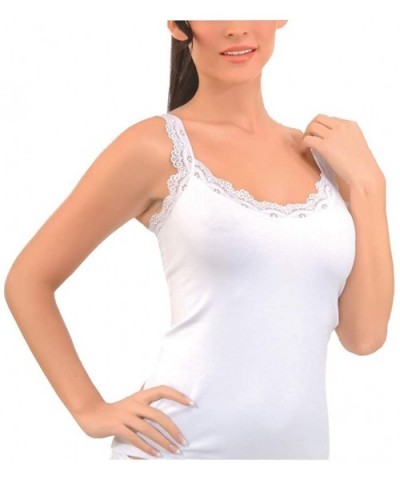 Women's Sexy Ultra Soft Camisole With Lace Trim Cotton Blend Basic Tank Top - White - CE18MCQHDYZ $17.27 Camisoles & Tanks