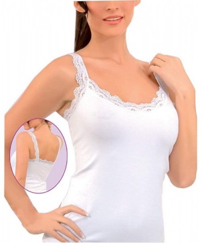 Women's Sexy Ultra Soft Camisole With Lace Trim Cotton Blend Basic Tank Top - White - CE18MCQHDYZ $17.27 Camisoles & Tanks