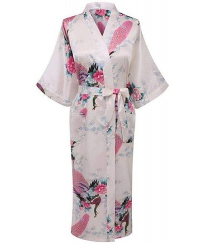 V Neck Nightwear Casual Wedding Party Robe Print Women Kimono Gown Sleepwear Satin Long Bathrobe Home Pajamas Blue C - C0194S...