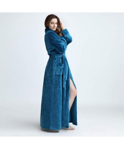 Men Women Robe Fleece Spa Robe Thicken Velvet Bathrobe Winter Warm Soft Plush Sleepwear Robe Homewear Shawl Blue - CA19389G0O...