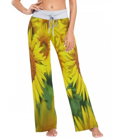 Women's Fashion Yoga Pants Palazzo Casual Print Wide Leg Lounge Pants Comfy Casual Drawstring Long Pajama Pants - Sunflower -...