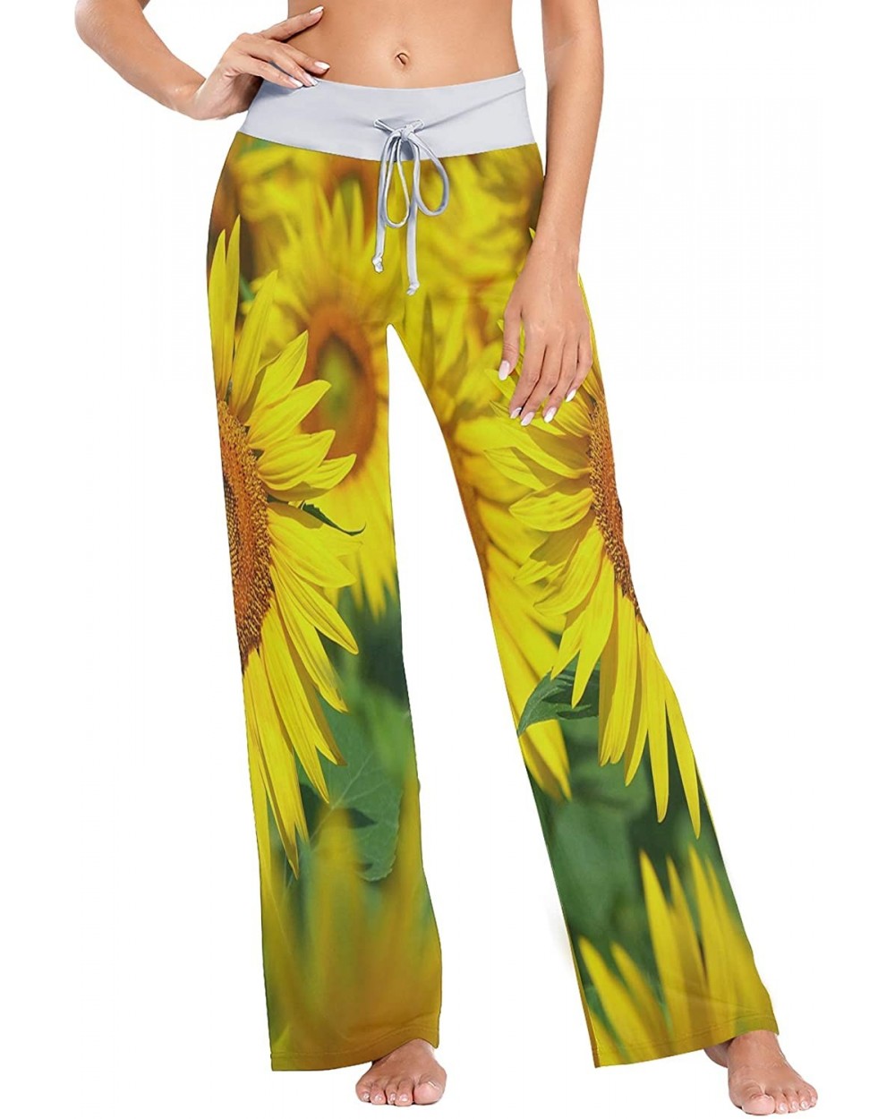 Women's Fashion Yoga Pants Palazzo Casual Print Wide Leg Lounge Pants Comfy Casual Drawstring Long Pajama Pants - Sunflower -...