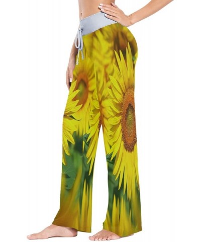 Women's Fashion Yoga Pants Palazzo Casual Print Wide Leg Lounge Pants Comfy Casual Drawstring Long Pajama Pants - Sunflower -...