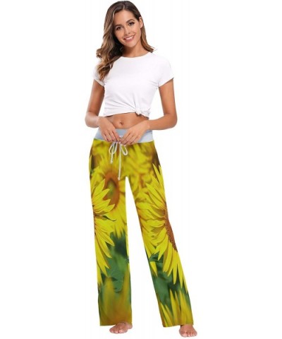 Women's Fashion Yoga Pants Palazzo Casual Print Wide Leg Lounge Pants Comfy Casual Drawstring Long Pajama Pants - Sunflower -...