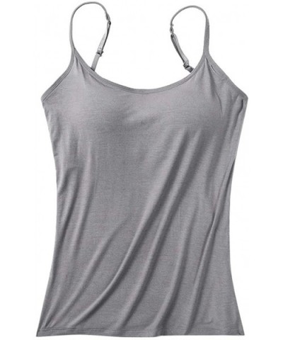 Women's Camisole Tops with Built in Bra Running Bra Neck Vest Padded Slim Fit Tank Tops - Gray - C219C6U5LRS $25.76 Camisoles...