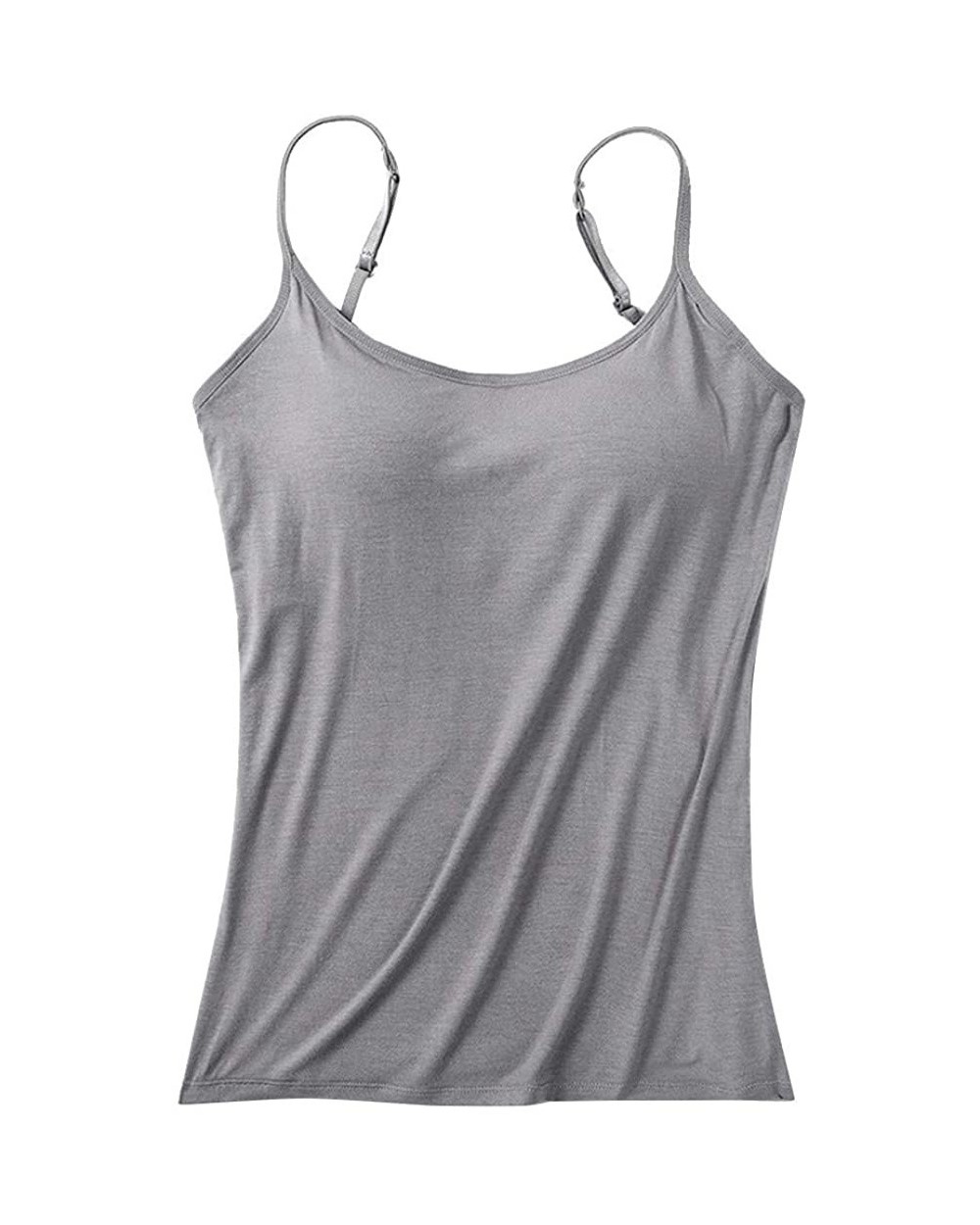 Women's Camisole Tops with Built in Bra Running Bra Neck Vest Padded Slim Fit Tank Tops - Gray - C219C6U5LRS $25.76 Camisoles...