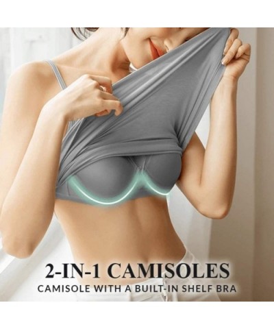 Women's Camisole Tops with Built in Bra Running Bra Neck Vest Padded Slim Fit Tank Tops - Gray - C219C6U5LRS $25.76 Camisoles...