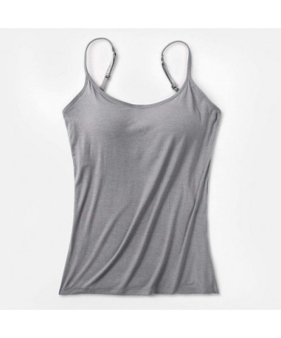 Women's Camisole Tops with Built in Bra Running Bra Neck Vest Padded Slim Fit Tank Tops - Gray - C219C6U5LRS $25.76 Camisoles...