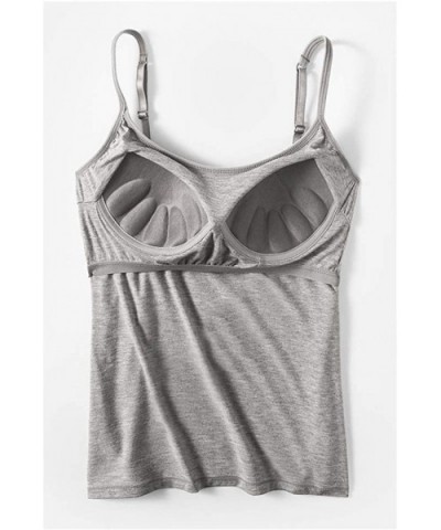 Women's Camisole Tops with Built in Bra Running Bra Neck Vest Padded Slim Fit Tank Tops - Gray - C219C6U5LRS $25.76 Camisoles...