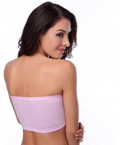 Women's Strapless Bandeau Bra Crop Tube Top Bra Wirefree Stretch Removable Padded Bralette - 1 Pack Pink - C418DNYNIUY $13.82...