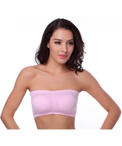 Women's Strapless Bandeau Bra Crop Tube Top Bra Wirefree Stretch Removable Padded Bralette - 1 Pack Pink - C418DNYNIUY $13.82...