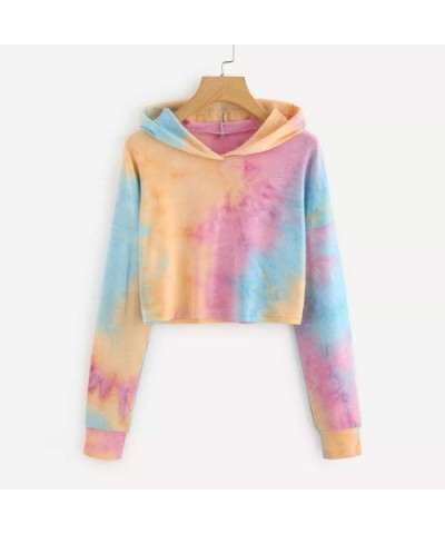 Women Hoodies Sweatshirt Color Print Patchwork Crop Long Sleeve Shirt Pullover Tops Sweaters Blouse Orange Orange - CM1940KTL...