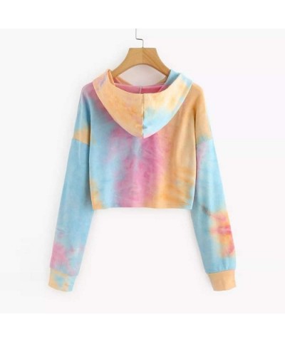 Women Hoodies Sweatshirt Color Print Patchwork Crop Long Sleeve Shirt Pullover Tops Sweaters Blouse Orange Orange - CM1940KTL...