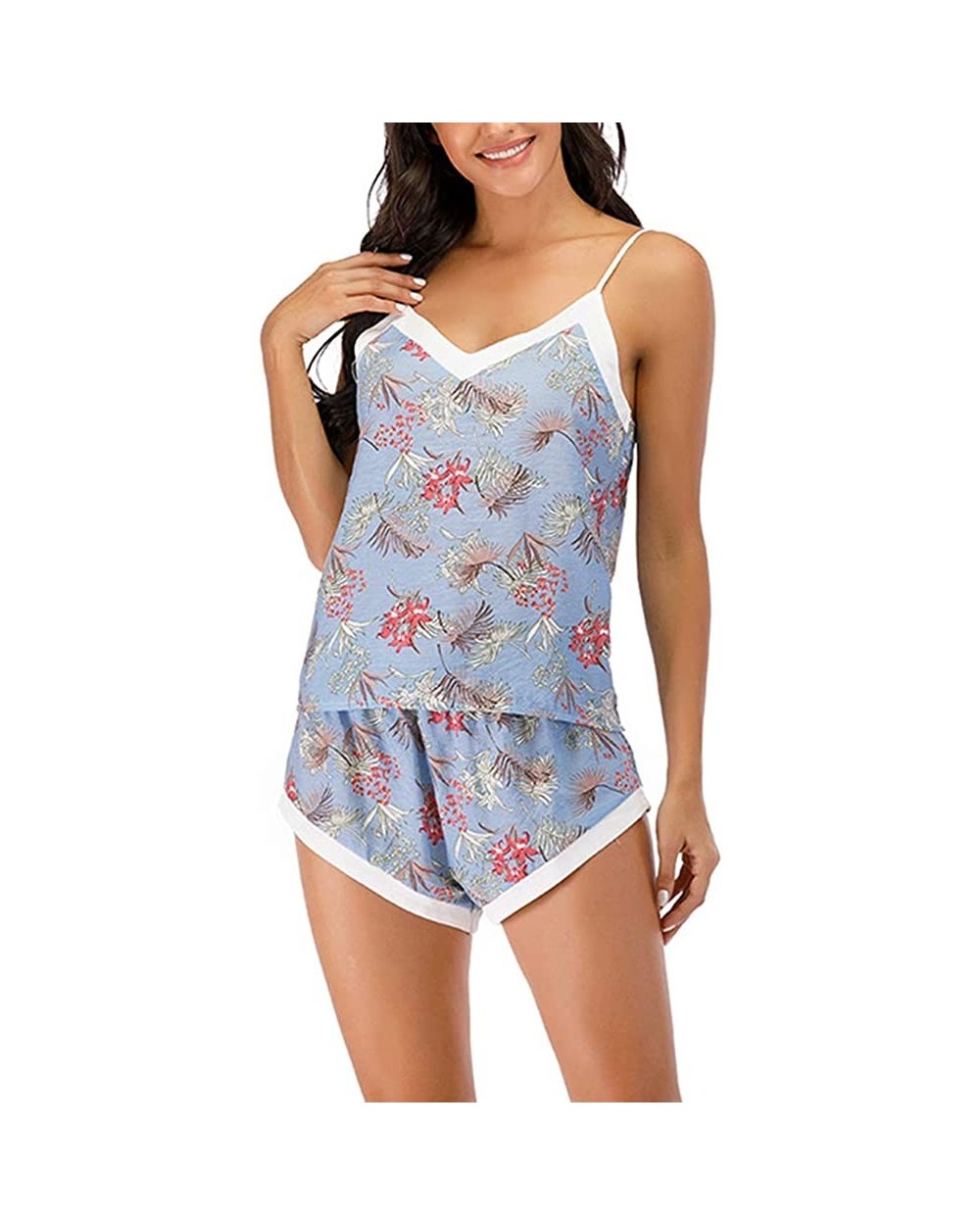 Pajamas for Women Casual and Fun Prints Comfortable Sexy Cami Top and Shorts Summer Pjs Set Azure Pajamas for Women - CU19C8Z...