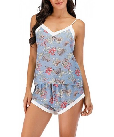 Pajamas for Women Casual and Fun Prints Comfortable Sexy Cami Top and Shorts Summer Pjs Set Azure Pajamas for Women - CU19C8Z...