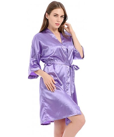 Women's Satin Kimono Robe Sleepwear V-Neck Sleep Bathrobe Soft Sleepwear Nightdress - Purple - CM1987MC6RM $28.32 Robes