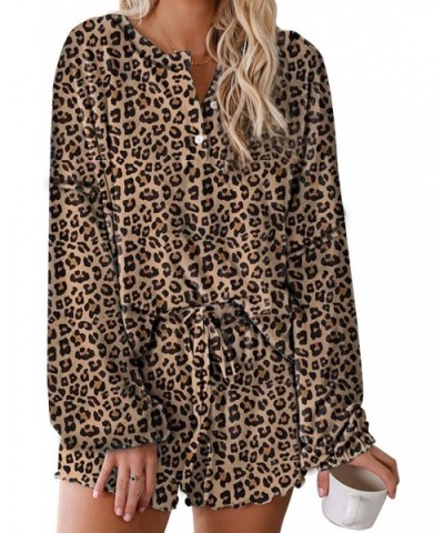 Women's Button Down Pajama Shirt Long Sleeve Home Suit Pajamas Summer Sports Trousers Top Pants Set - Leopard - CV197ZKRQRI $...