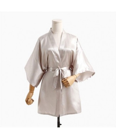 Lady Kimono Bathrobe Female Summer Robes Solid Sleepwear Lounge Home Dressing Gown Faux Silk Nightdress Summer Bridesmaid Gif...