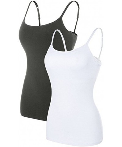 Women's Cotton Camisole with Shelf Bra Adjustable Spaghetti Strap Tank Top Cami Tanks - Gray/White 2 Pack - CM186ODTGZO $30.3...