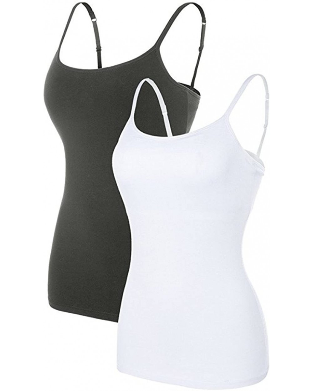 Women's Cotton Camisole with Shelf Bra Adjustable Spaghetti Strap Tank Top Cami Tanks - Gray/White 2 Pack - CM186ODTGZO $30.3...