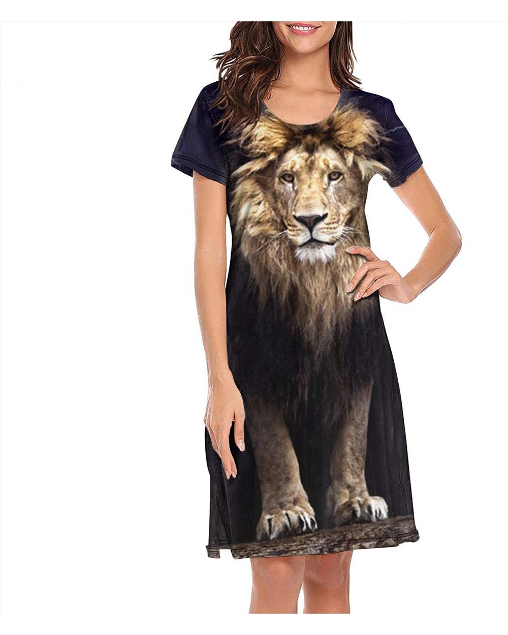 Women's Girls Crazy Nightgowns Nightdress Short Sleeve Sleepwear Cute Sleepdress - Black Lightning Lion - CX1938MOUYO $51.09 ...