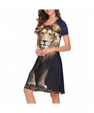 Women's Girls Crazy Nightgowns Nightdress Short Sleeve Sleepwear Cute Sleepdress - Black Lightning Lion - CX1938MOUYO $51.09 ...