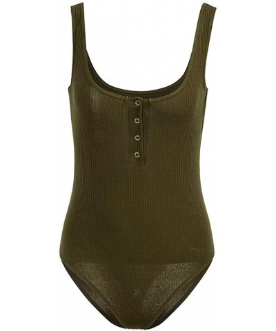 Scoop Neck Bodysuit for Women Sleeveless Racerback Tank Top Button Down Sexy Bodysuits Jumpsuit - Army Green - CA1904XLNQI $2...