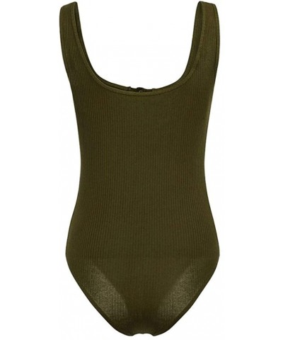 Scoop Neck Bodysuit for Women Sleeveless Racerback Tank Top Button Down Sexy Bodysuits Jumpsuit - Army Green - CA1904XLNQI $2...