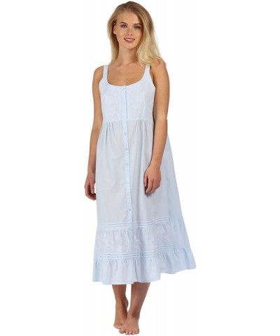 Ruby 100% Cotton Victorian Sleeveless Nightgown 7 Sizes - Blue - C018HDQY4CQ $70.01 Nightgowns & Sleepshirts