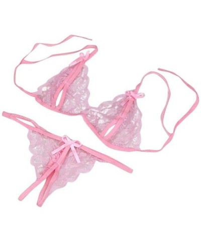 Women's Lingerie Lace Split Cup Babydoll 2 Piece Sexy Bra and Panty Sets - Pink - CC194659SG7 $9.38 Baby Dolls & Chemises