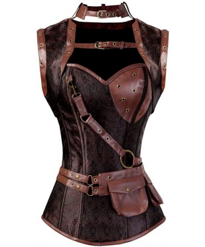 Women's Punk Rock Faux Leather Corset Bustier Basque Waist Cincher Bustier Lingerie - 2081brown - CG18HXQ5AMG $26.45 Bustiers...