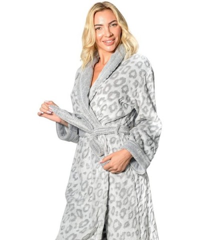 Women's Robe Warm Fleece Long Plush Deluxe Soft Textured Loungewear Sleepwear Shawl - Grey - CT192E7NRTA $46.54 Robes