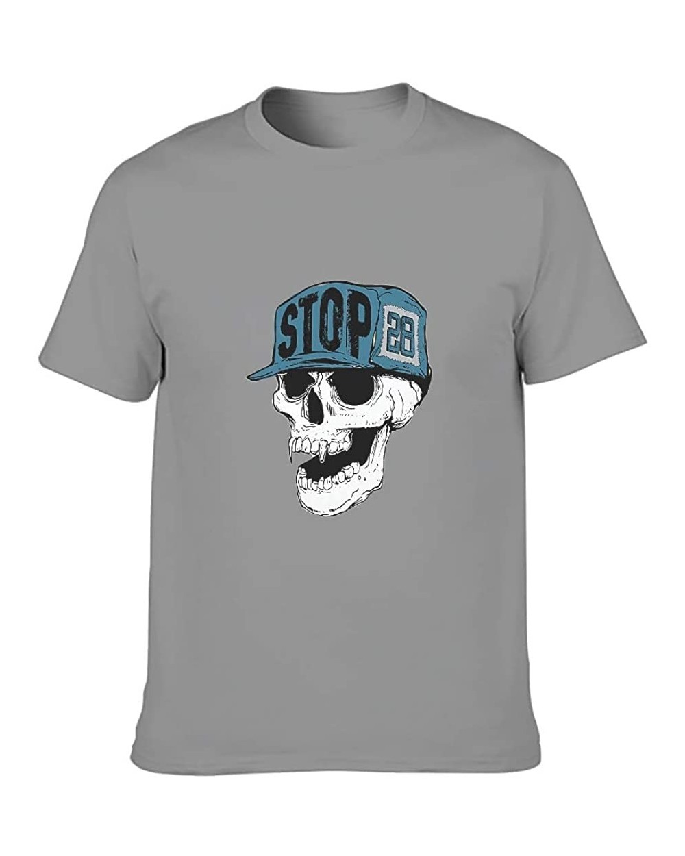 Hats Skull Cotton T Shirt Mens Cool Stylish Short Shirt Art Skull - Dark Gray - CX19DSUHANL $35.17 Undershirts